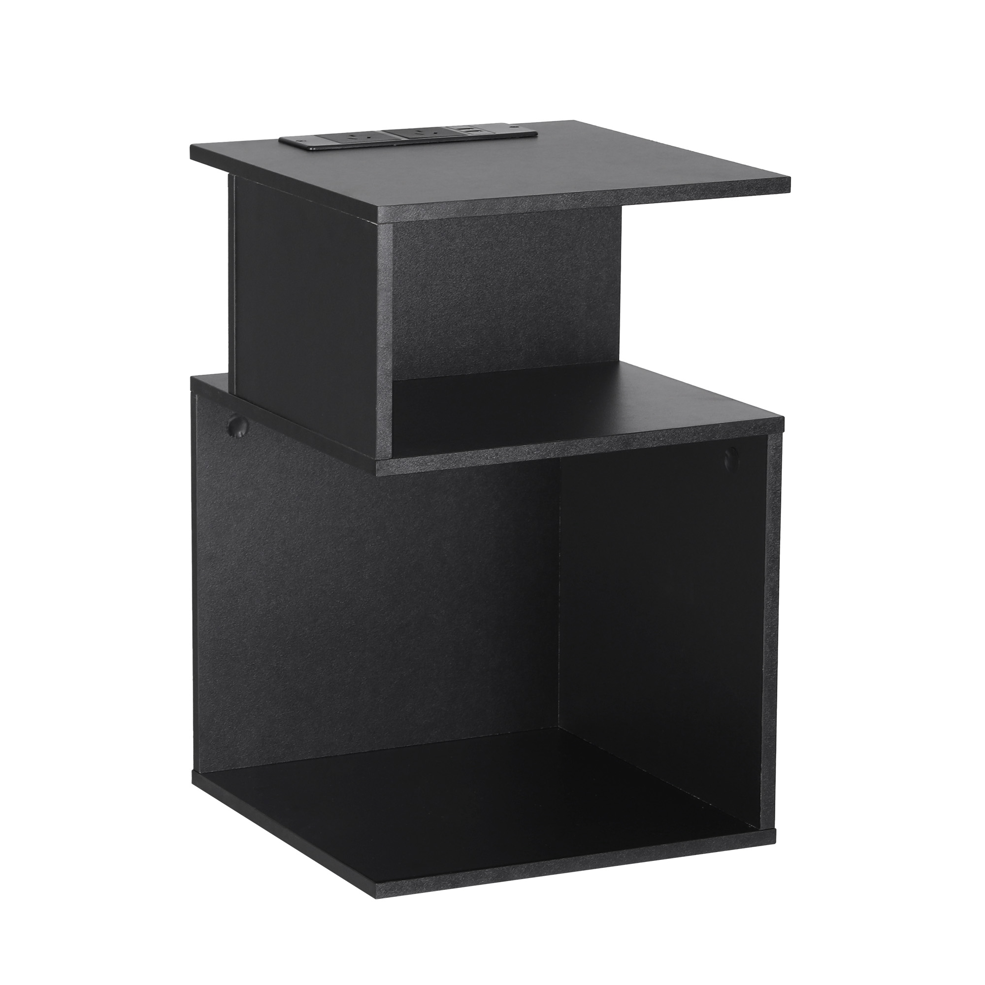 Artiss S-Shaped Bedside Table with Charging Station, Black view 3