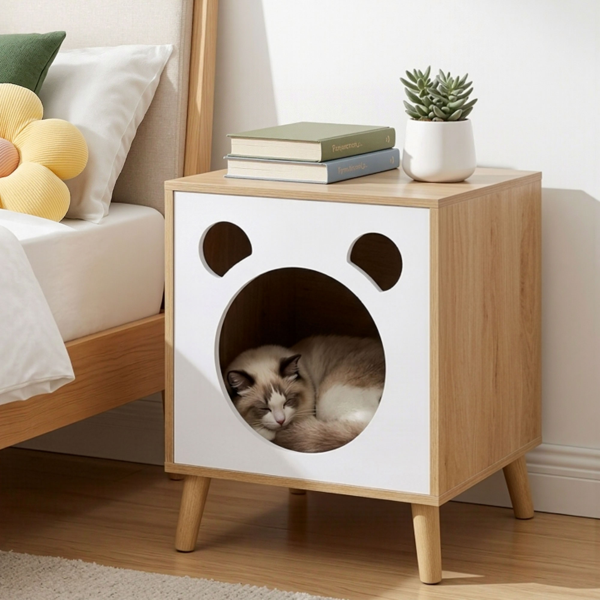 Artiss Cat Nest Bedside Table, Solid Wood