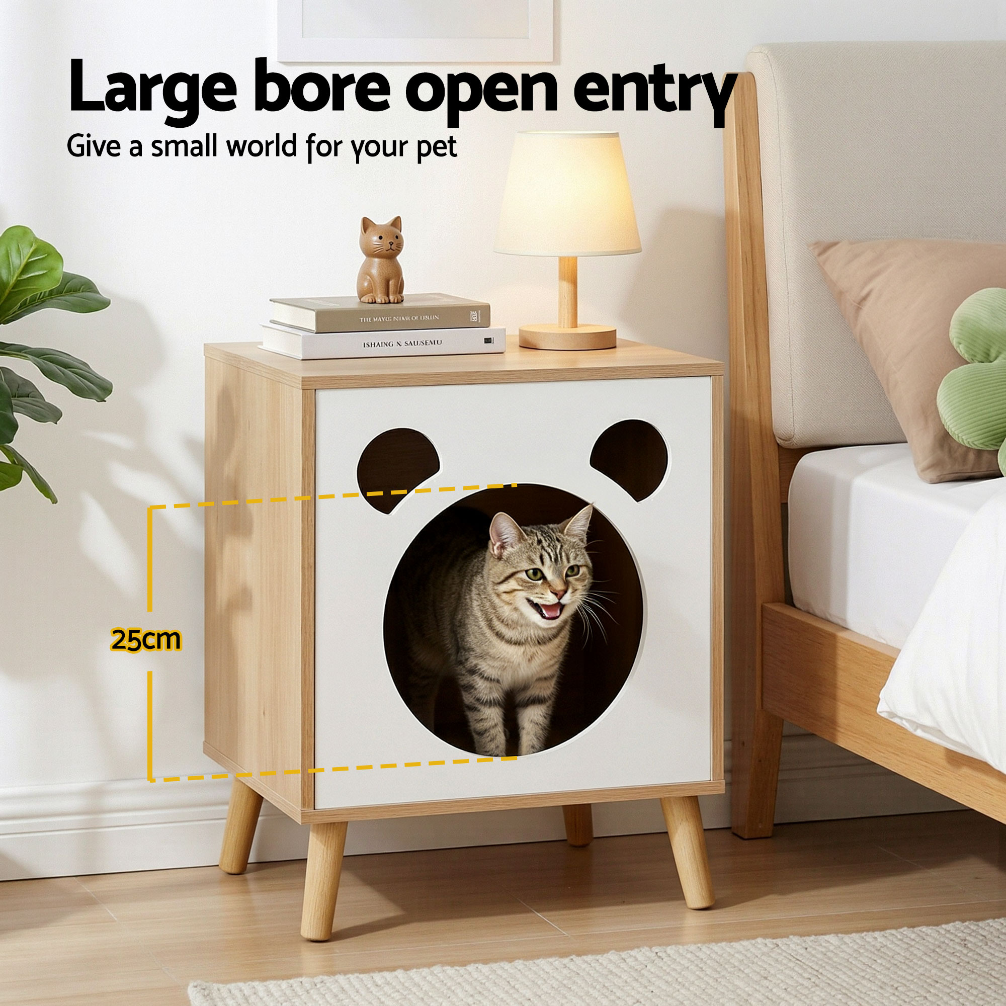 Artiss Cat Nest Bedside Table, Solid Wood view 4