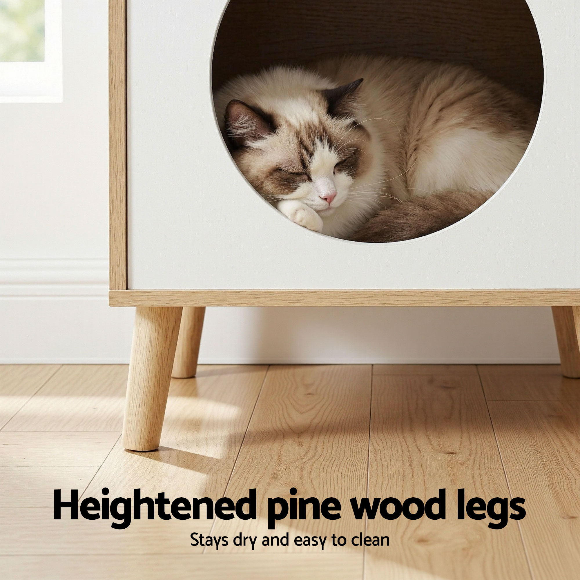 Artiss Cat Nest Bedside Table, Solid Wood view 5