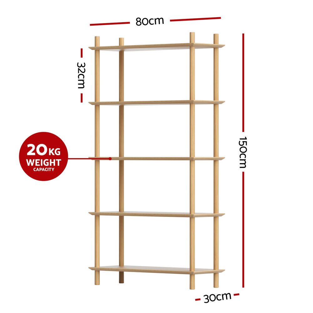 Artiss 5-Tier Wooden Bookshelf Pine view 3
