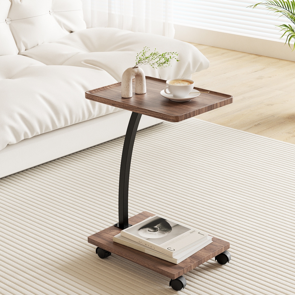 Artiss C-Shaped Coffee Table with Wheels