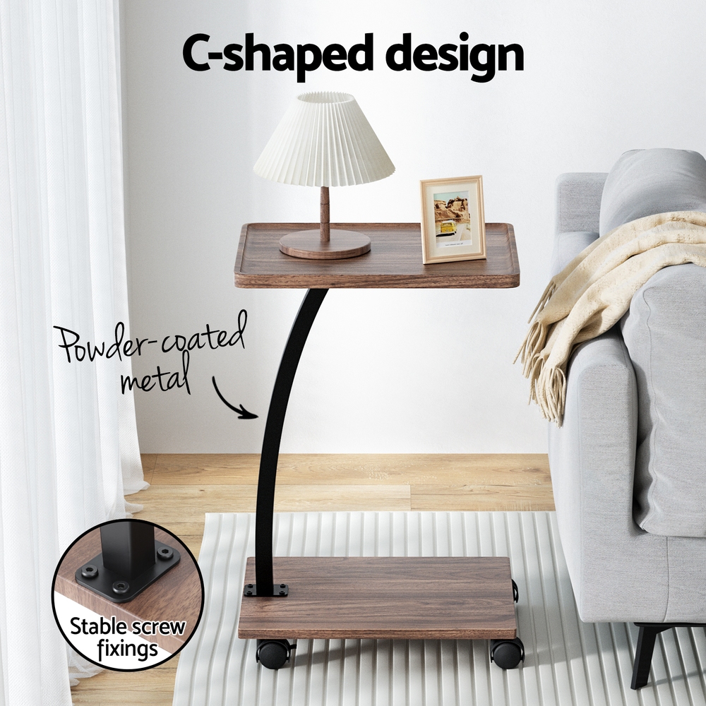 Artiss C-Shaped Coffee Table with Wheels view 5