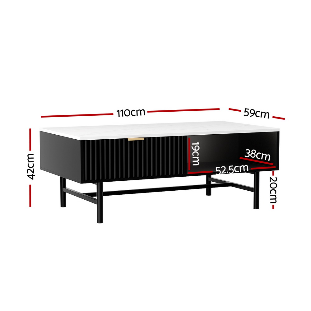 Artiss Coffee Table Drawer Storage Shelf Black view 2