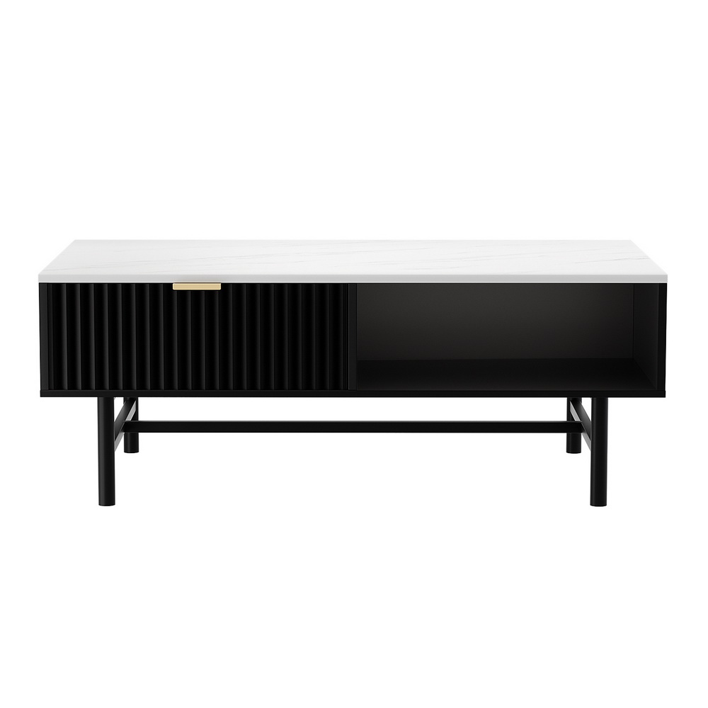 Artiss Coffee Table Drawer Storage Shelf Black view 3