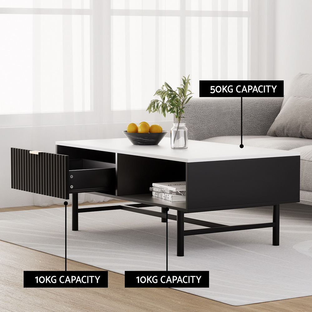 Artiss Coffee Table Drawer Storage Shelf Black view 5
