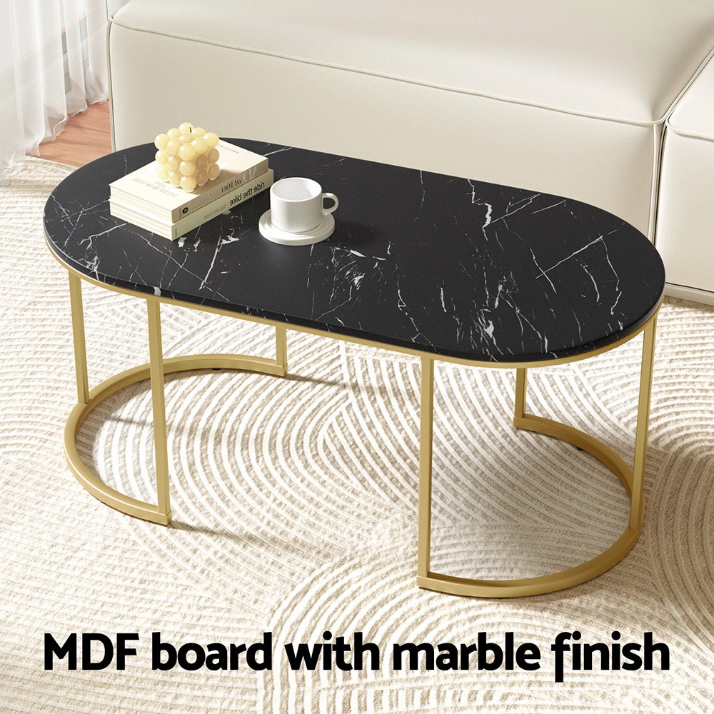Artiss Black Marble Effect Coffee Table view 4