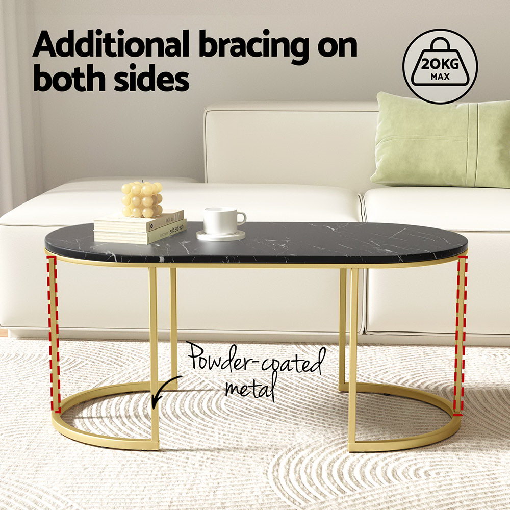 Artiss Black Marble Effect Coffee Table view 5