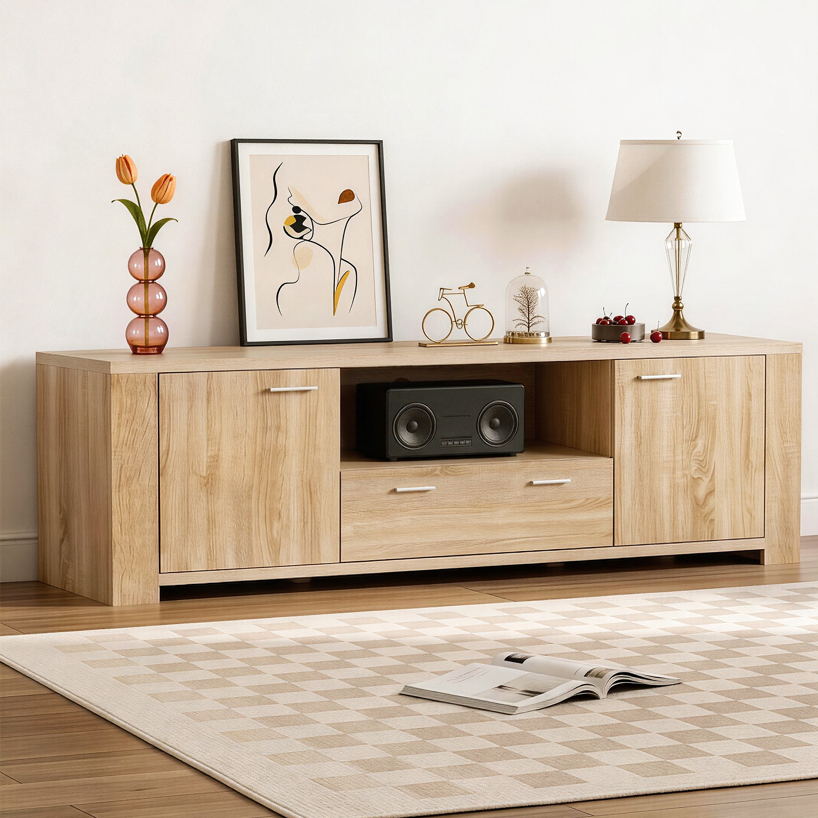 Artiss 180cm Pine TV Unit with Storage Drawers