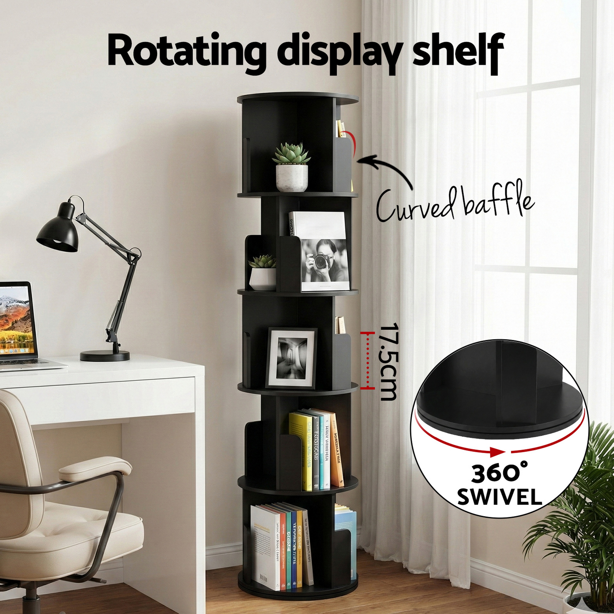 Artiss 5-Tier Swivel Display Shelves Black view 5