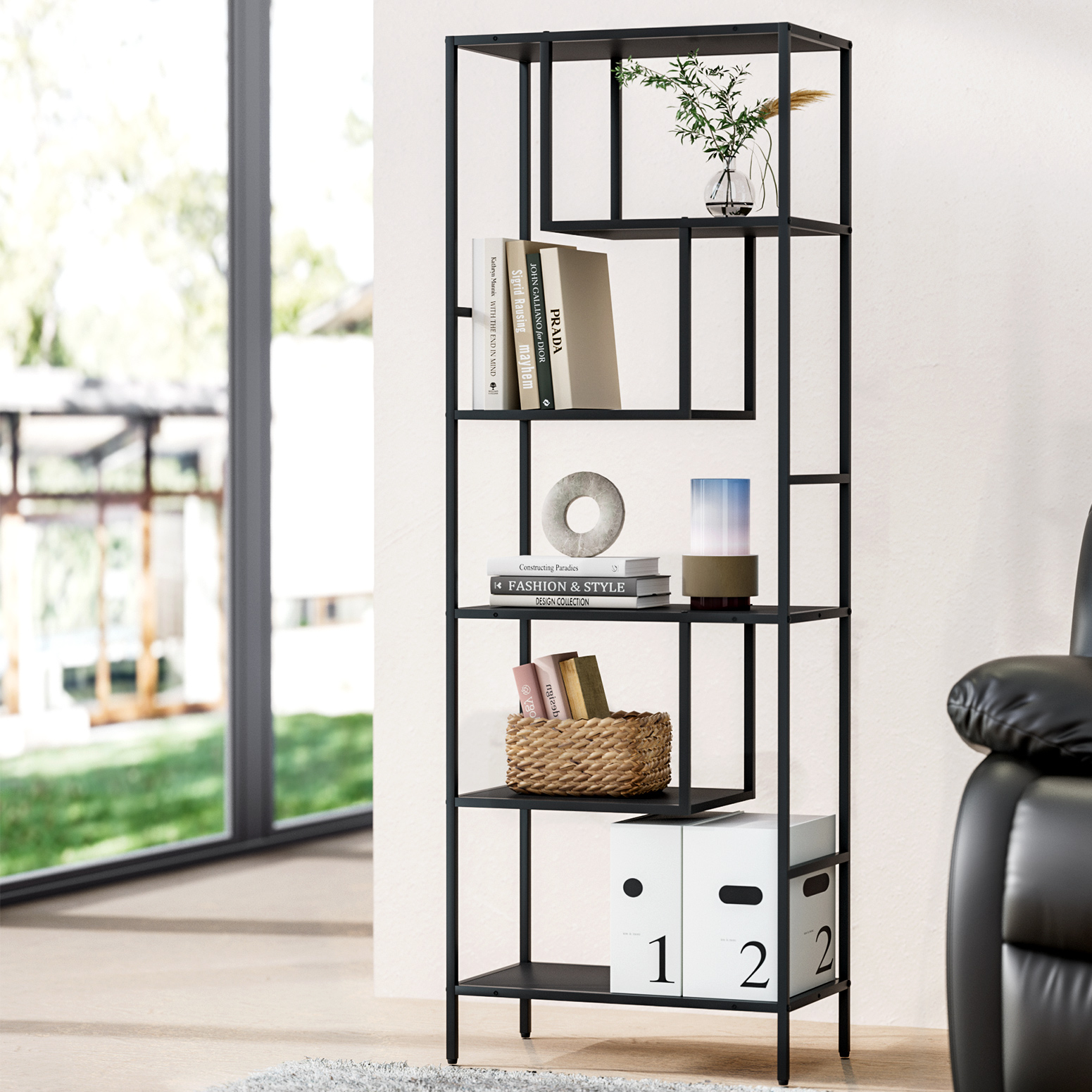 Artiss Rhys 5-Tier Bookshelf Black