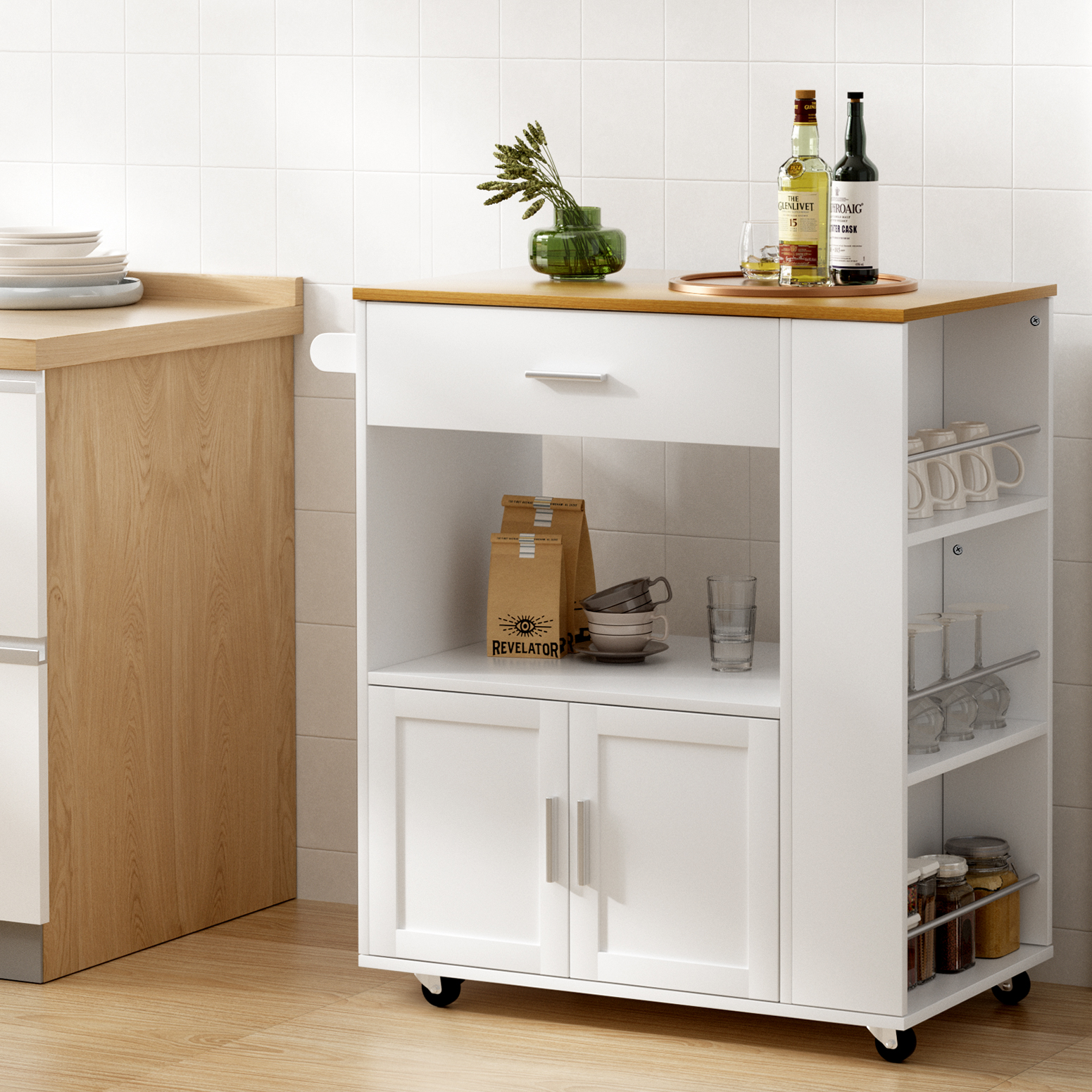 Artiss Kitchen Island Trolley Serving Cart Bar Convertible
