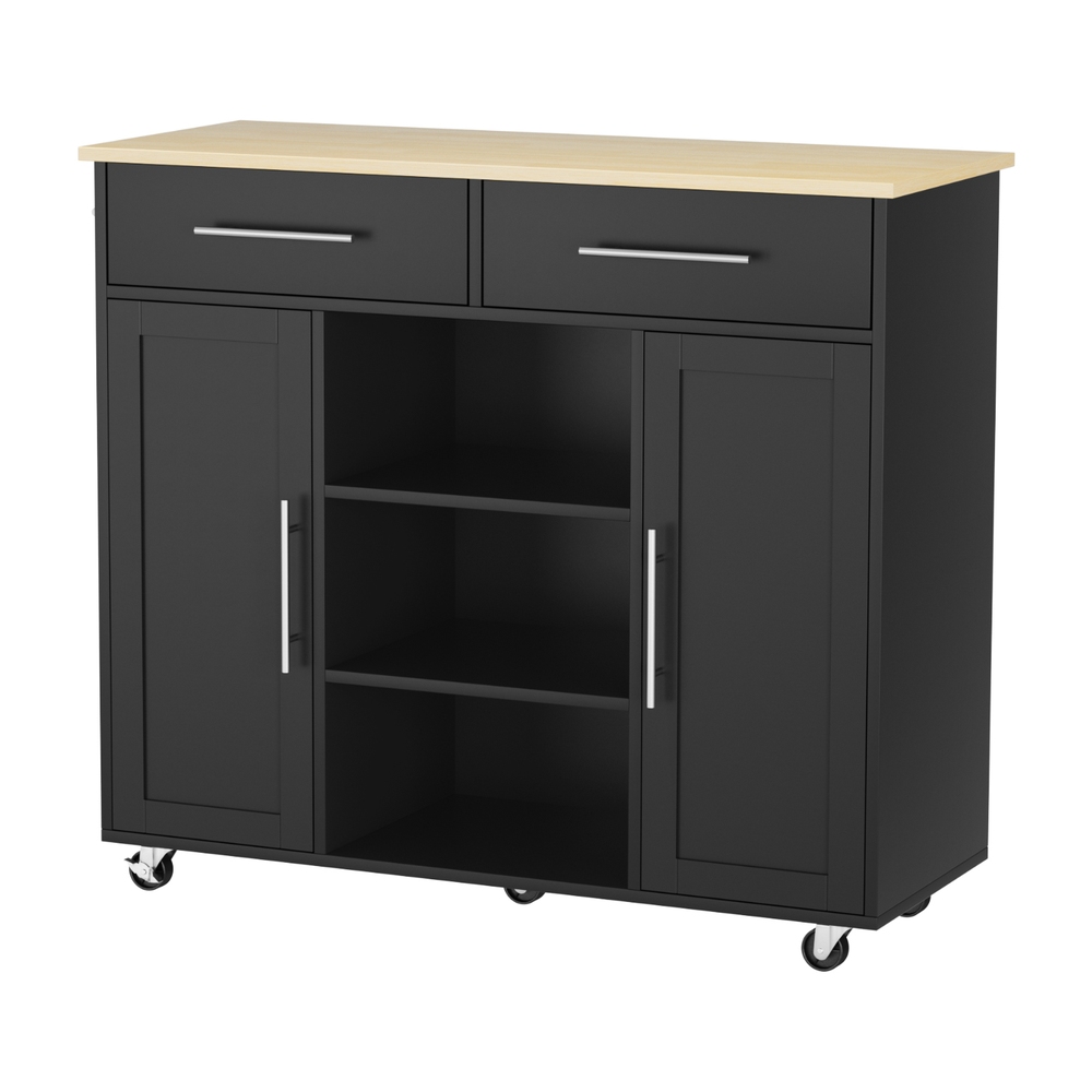 Artiss Kitchen Island Trolley with Drawer and Cabinet Black