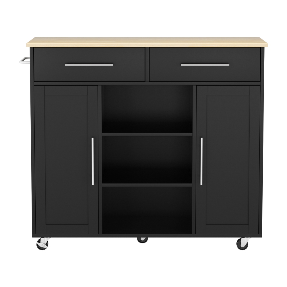 Artiss Kitchen Island Trolley with Drawer and Cabinet Black view 4