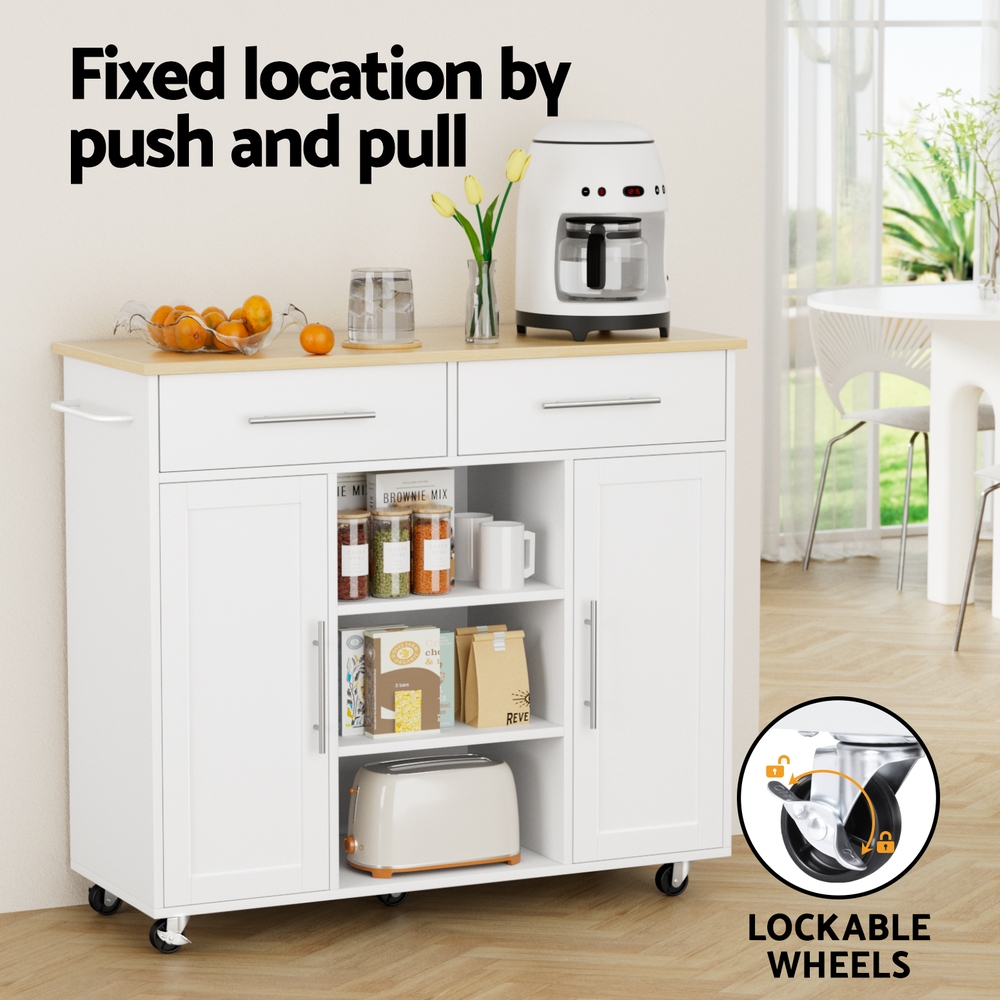 Artiss Kitchen Island Trolley Cart 100cm Drawers Cabinet White view 5