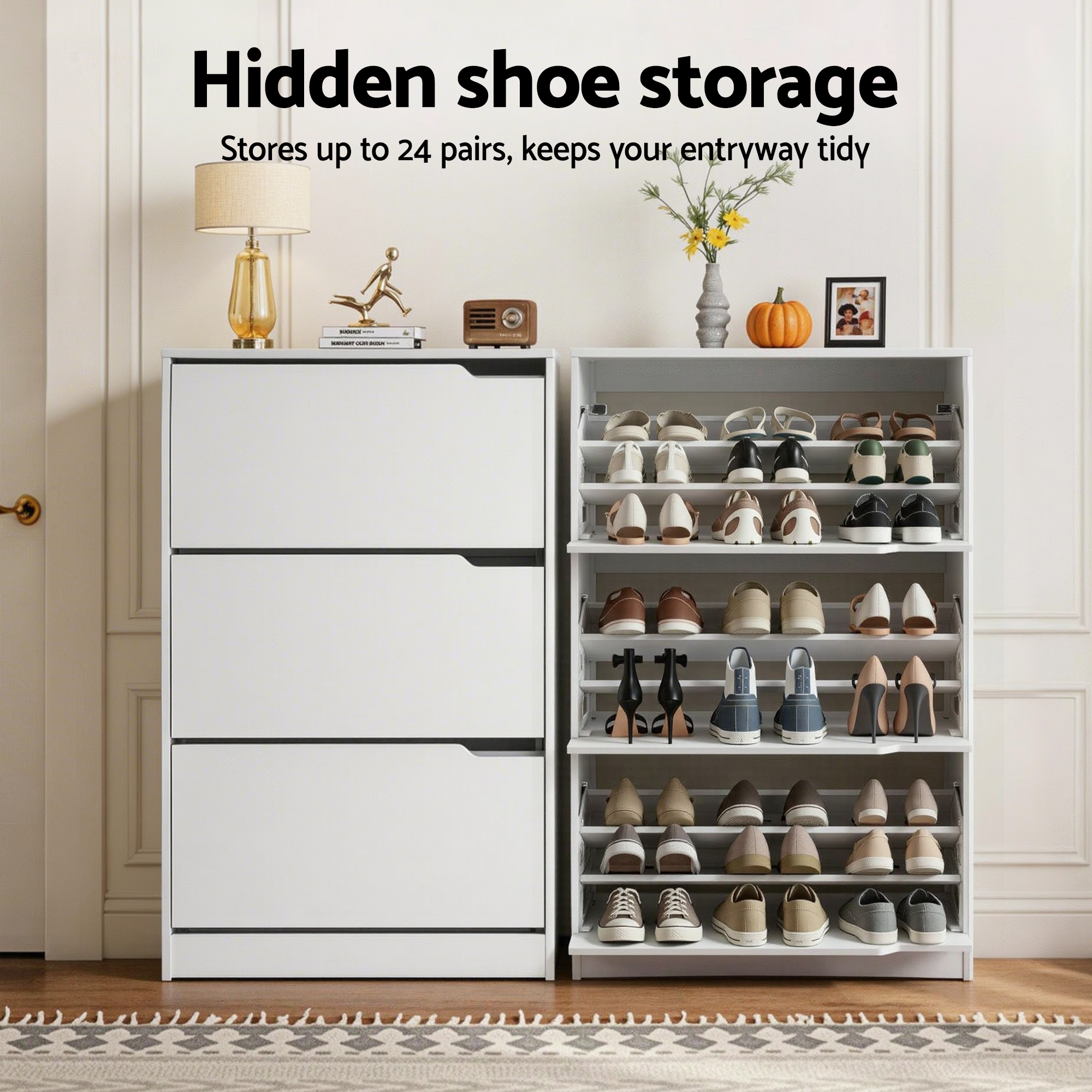 Artiss Shoe Rack Cabinet 24 Pairs Adjustable White view 5