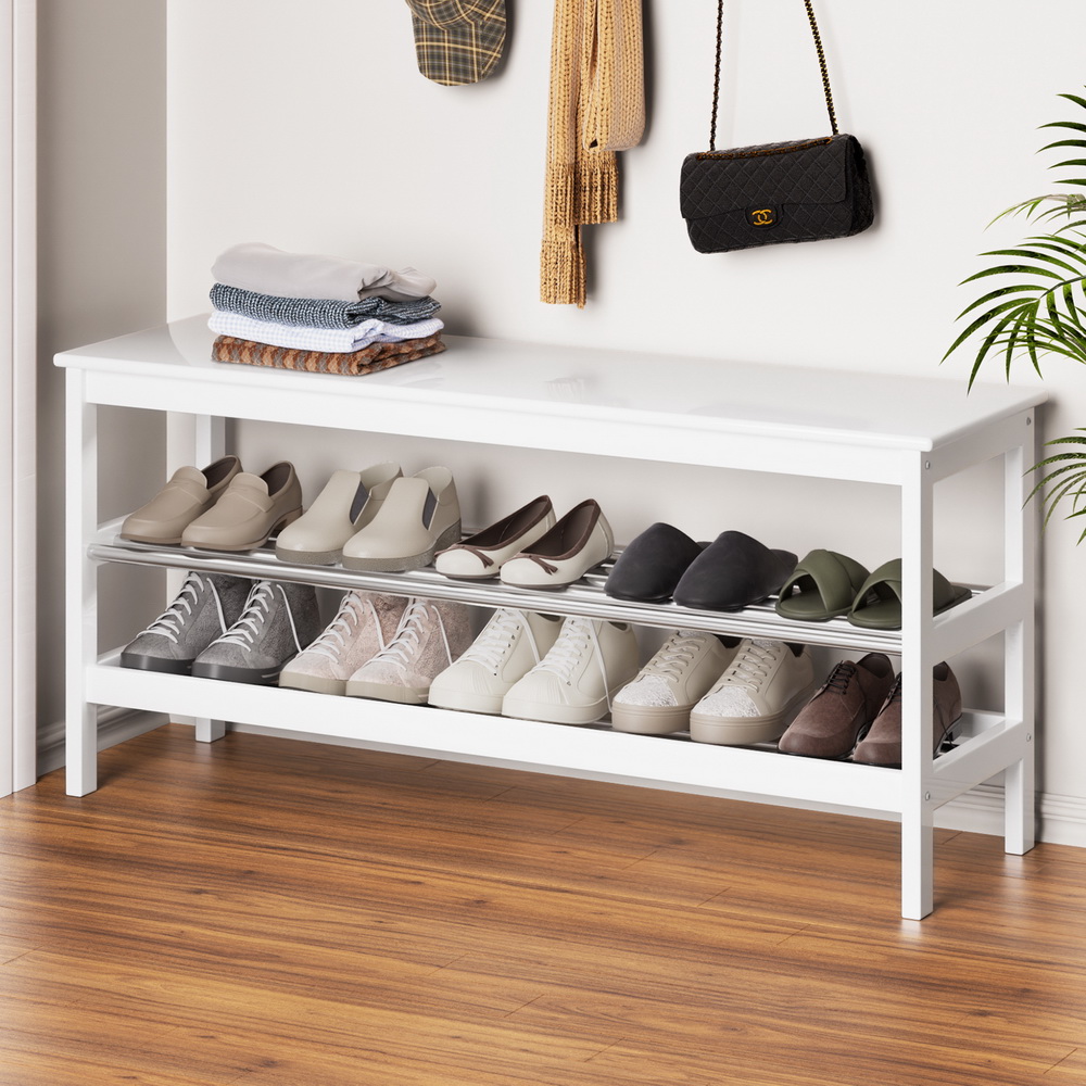 Artiss Bamboo Shoe Rack Cabinet Bench 10 Pairs White