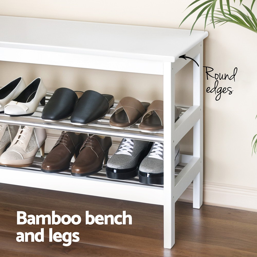 Artiss Bamboo Shoe Rack Cabinet Bench 10 Pairs White view 5