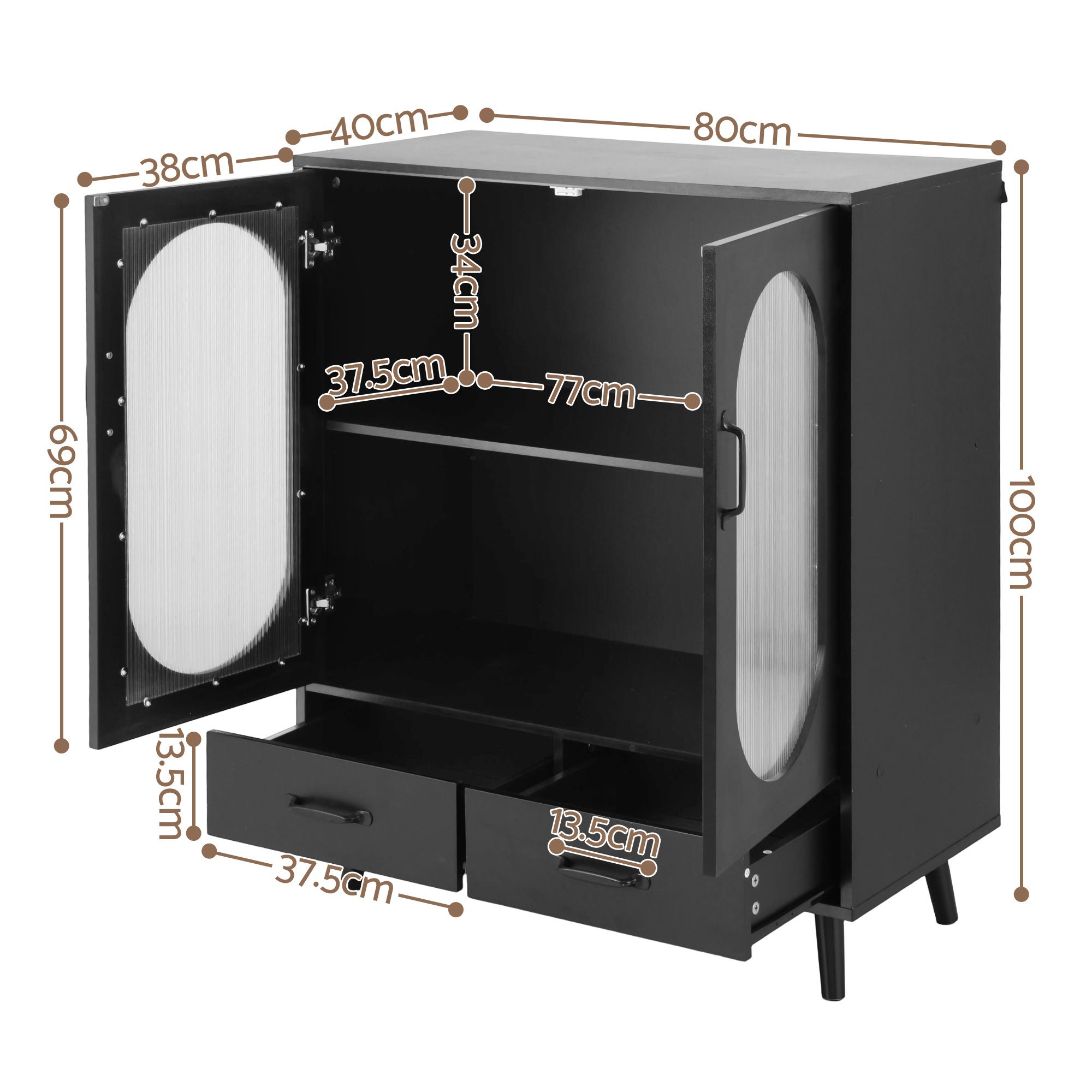 Artiss Lency Buffet Sideboard, Double Doors Black view 3