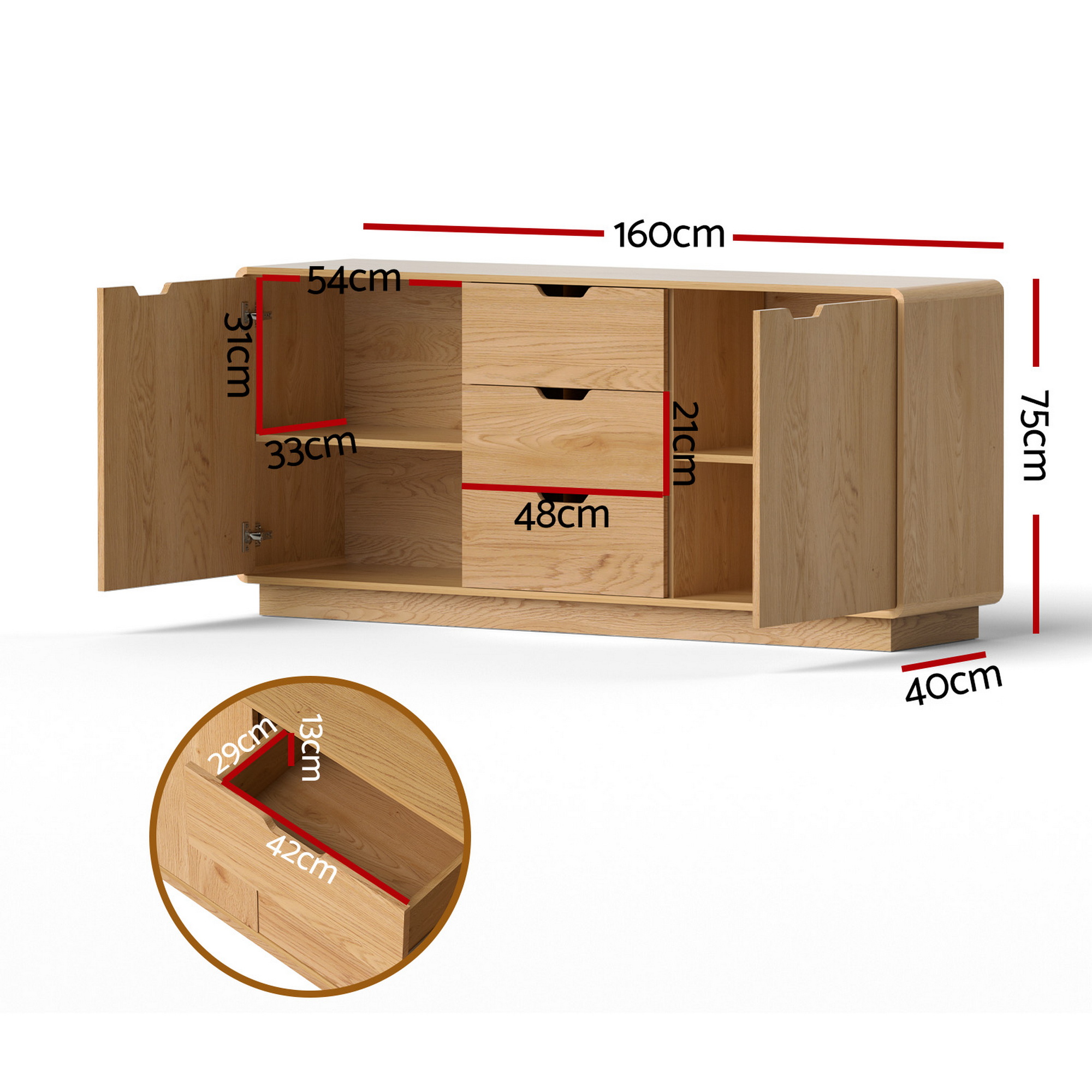 Artiss Scandi Buffet Sideboard, Round Edge Oak view 3