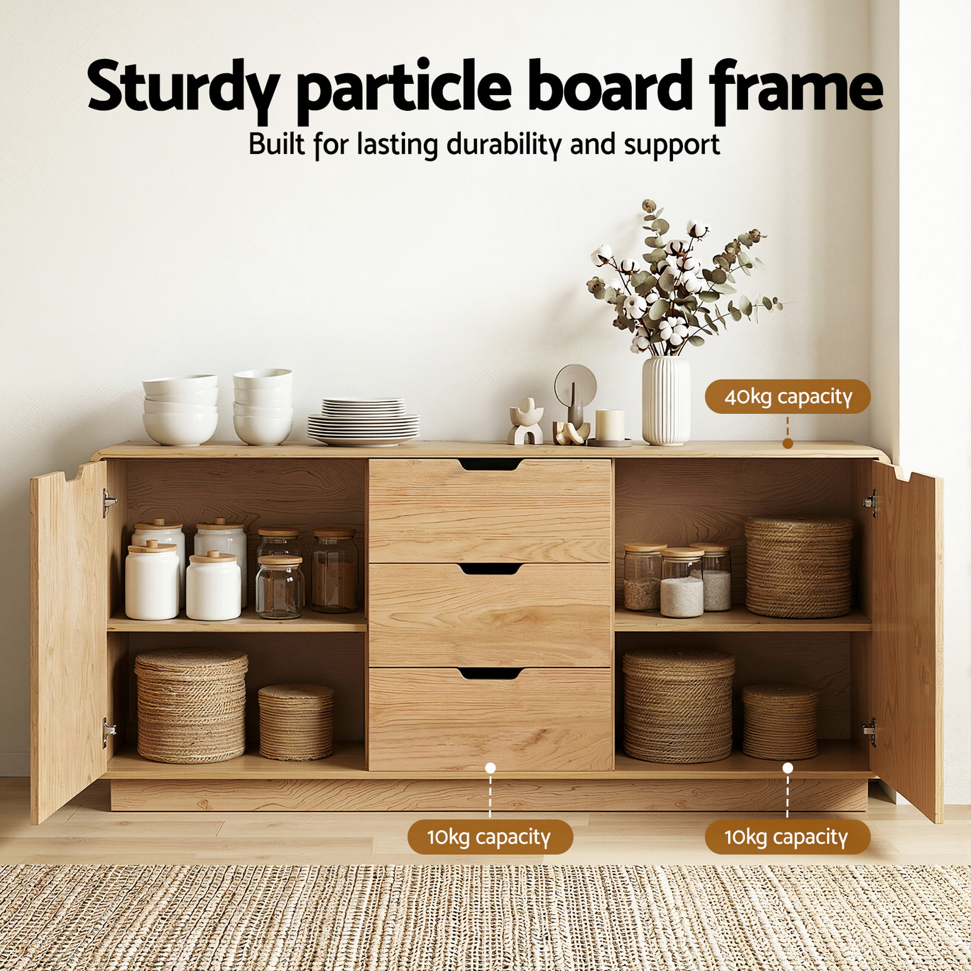 Artiss Scandi Buffet Sideboard, Round Edge Oak view 5