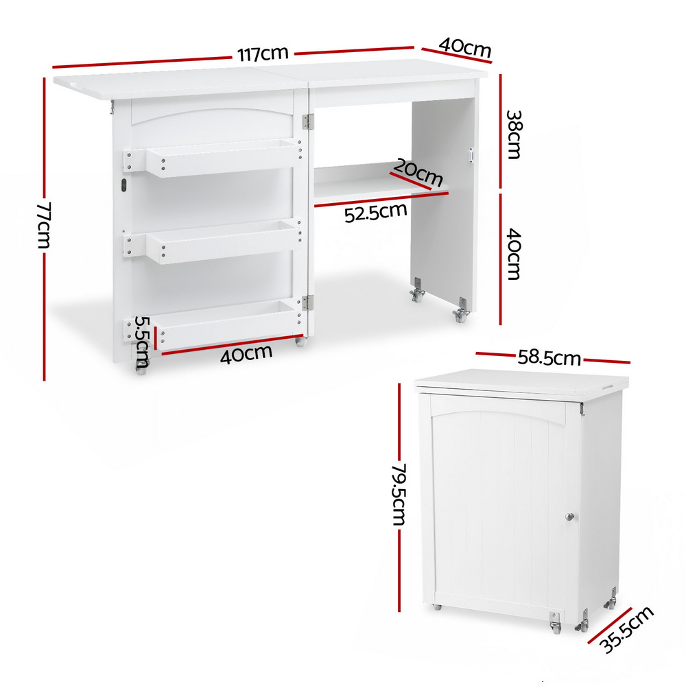 Artiss Folding Sewing Table Rolling Craft Work Station view 3