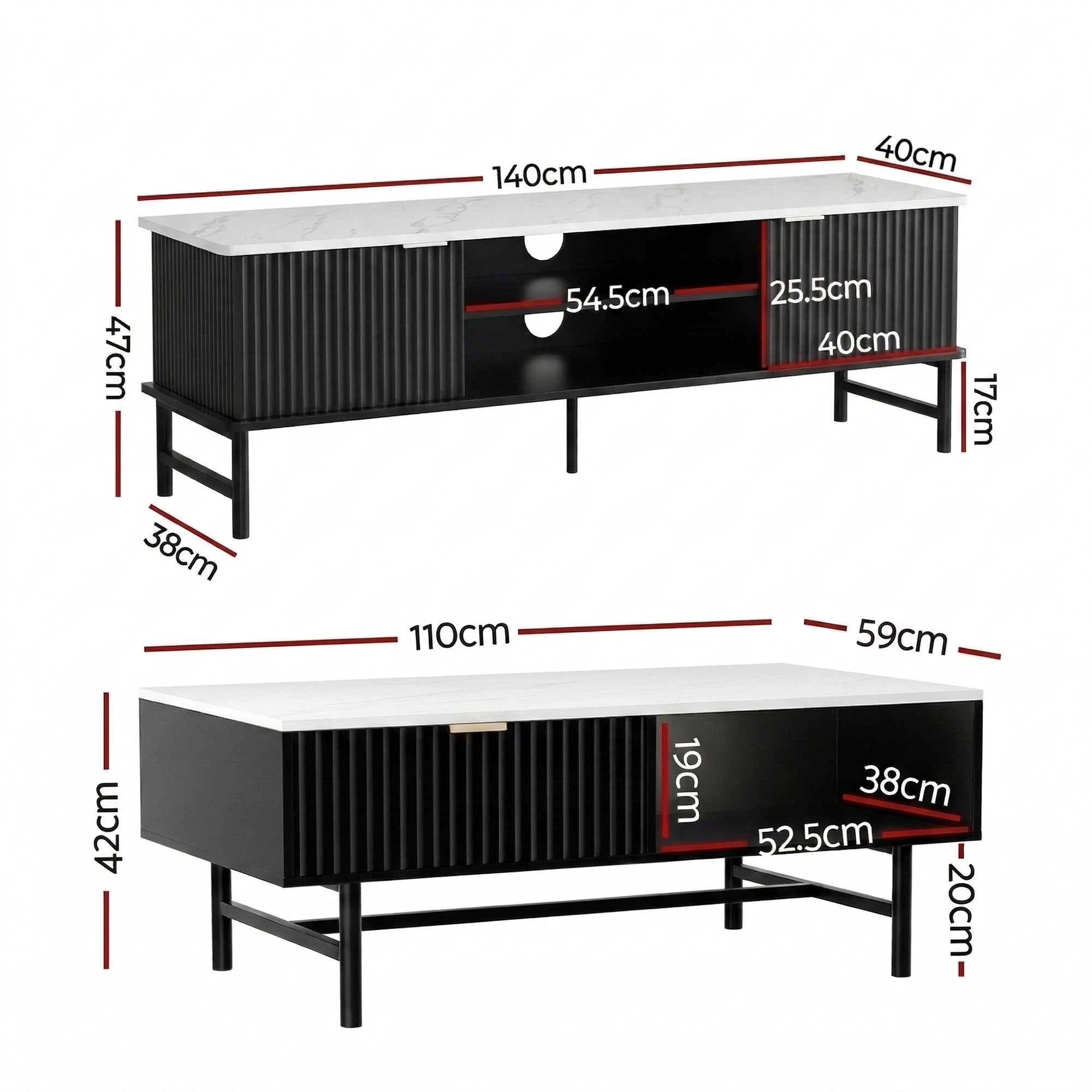 Artiss TV Unit and Coffee Table Set Storage Shelf Black view 3