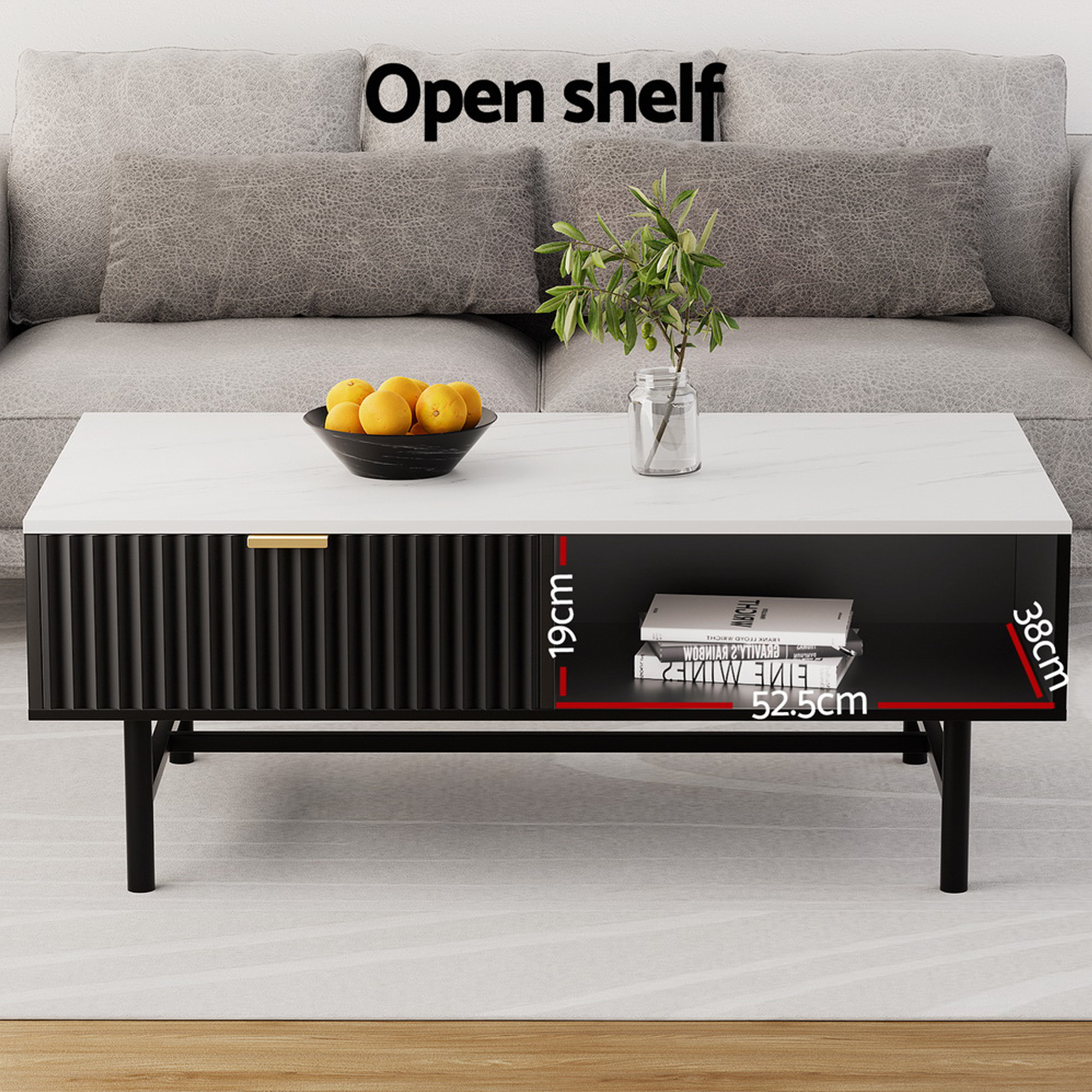 Artiss TV Unit and Coffee Table Set Storage Shelf Black view 5