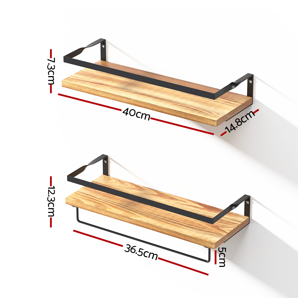 Artiss Floating Wall Shelf Set of 2 Solid Pine view 2