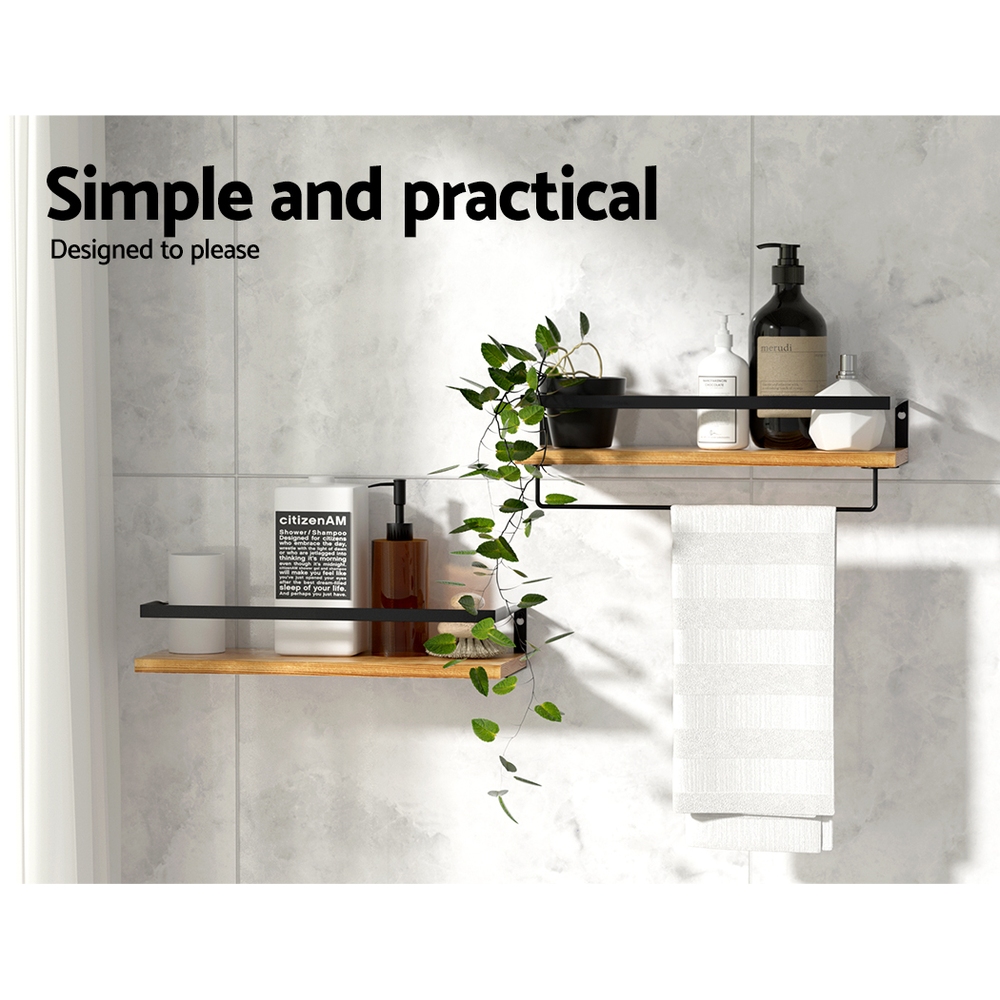 Artiss Floating Wall Shelf Set of 2 Solid Pine view 5