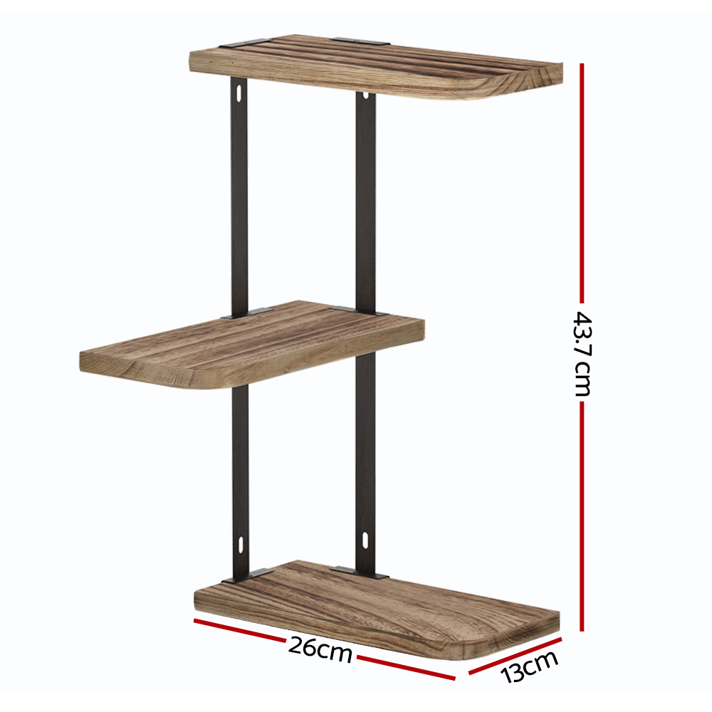 Artiss Floating Wall Shelf 3-Tier Solid Wood view 2