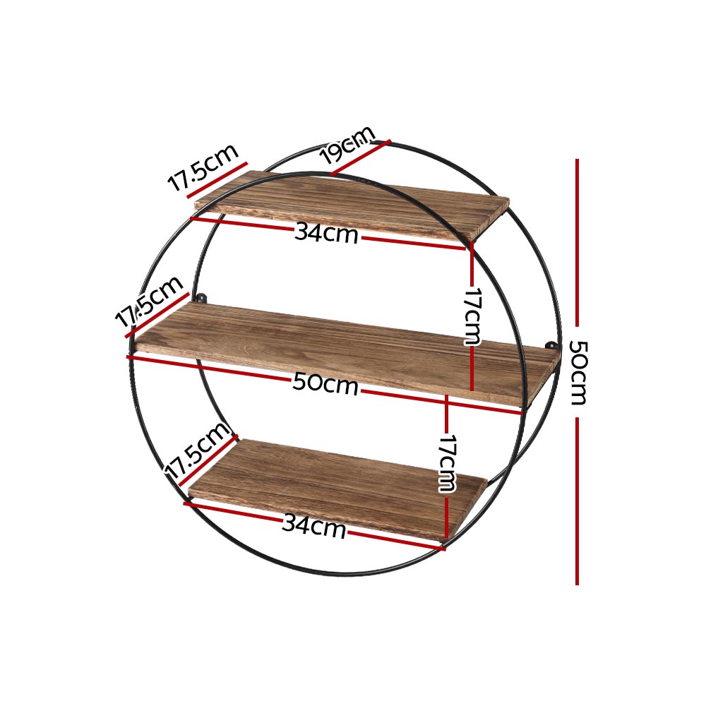 Artiss Floating Wall Shelf Round 3-Tier Solid Wood view 2