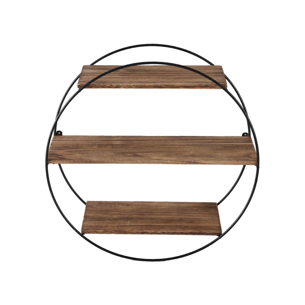 Artiss Floating Wall Shelf Round 3-Tier Solid Wood view 3