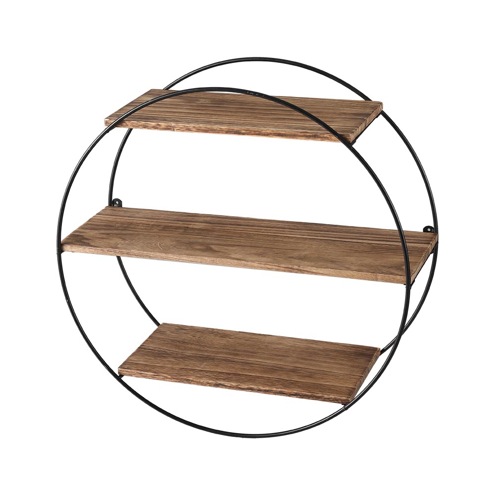 Artiss Floating Wall Shelf Round 3-Tier Solid Wood view 4