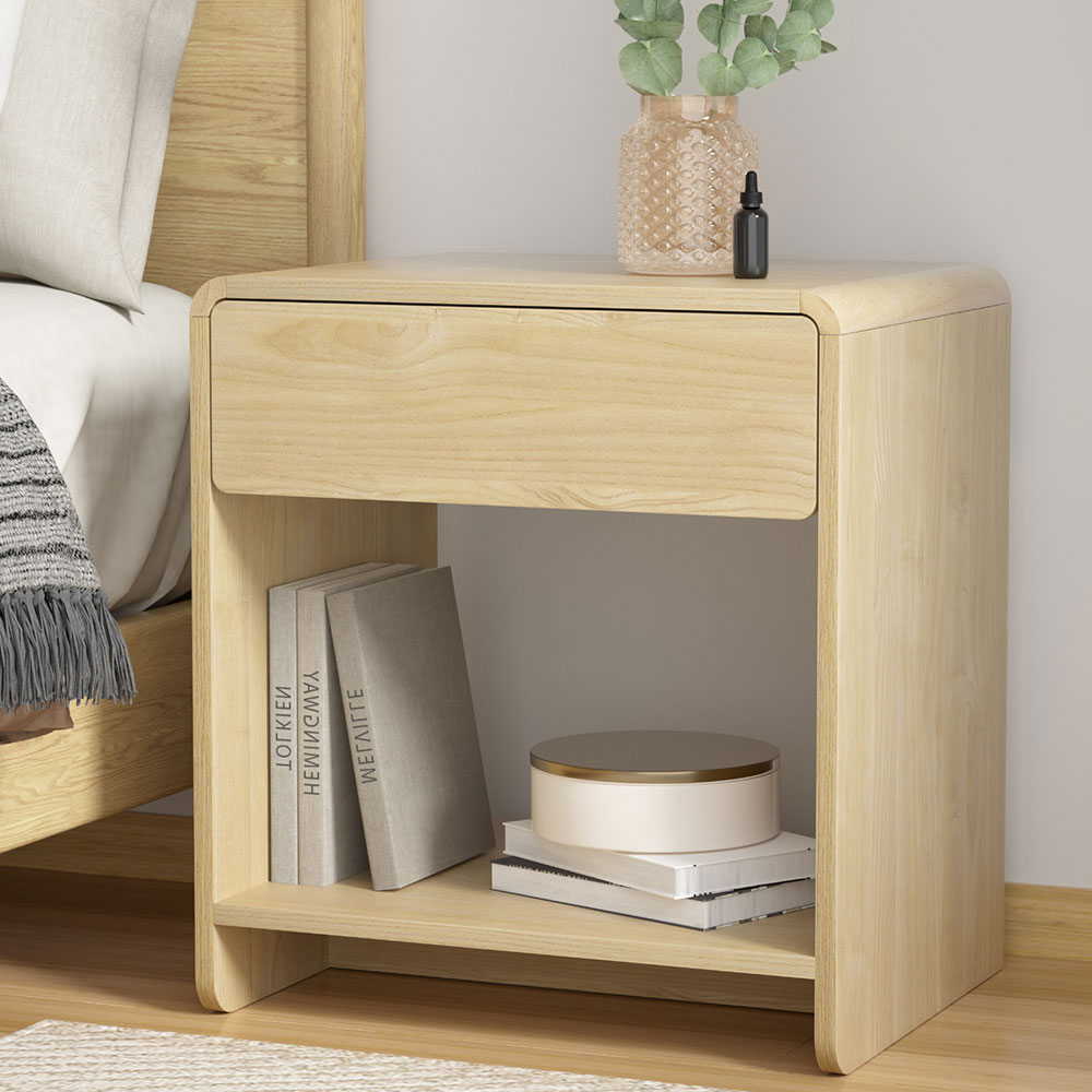 Artiss Bedside Table with Drawer and Open Shelf, Pine