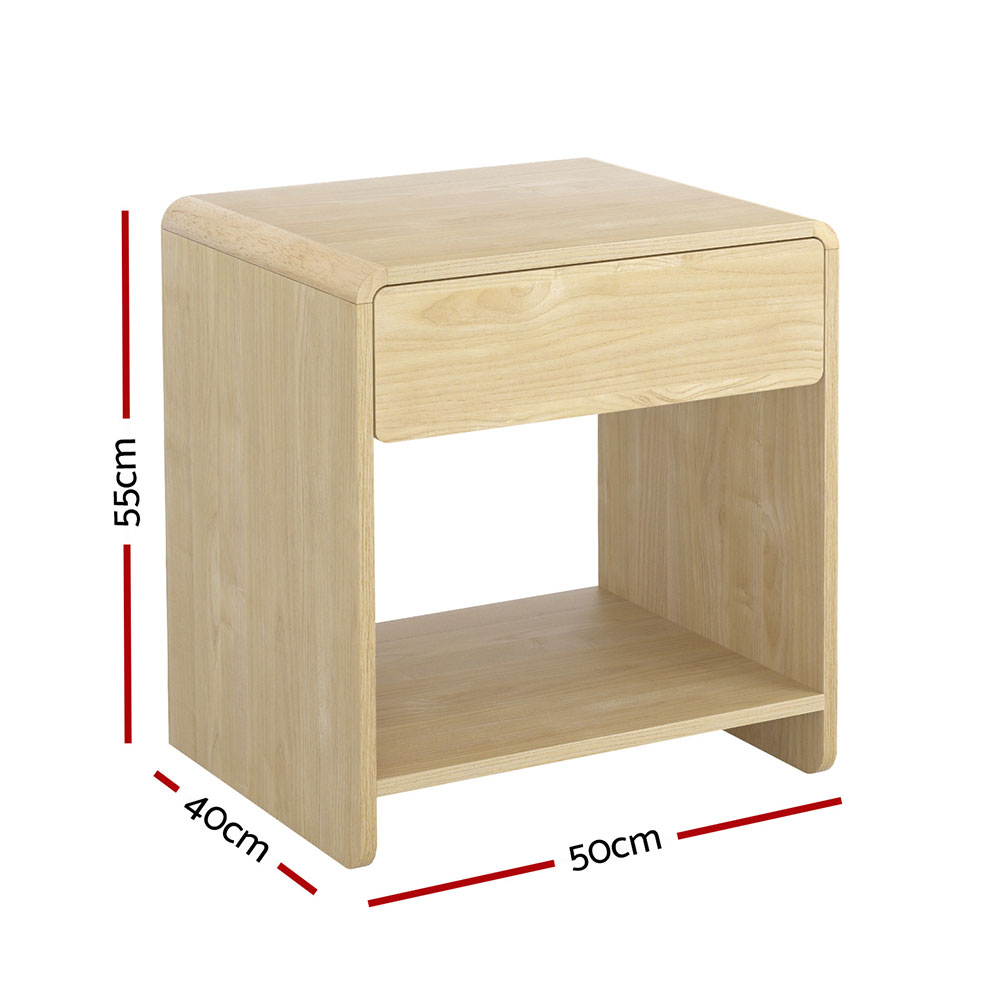 Artiss Bedside Table with Drawer and Open Shelf, Pine view 2