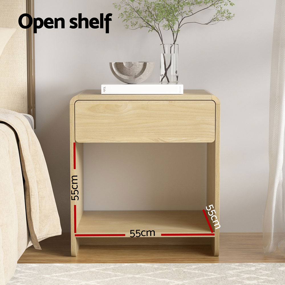 Artiss Bedside Table with Drawer and Open Shelf, Pine view 4