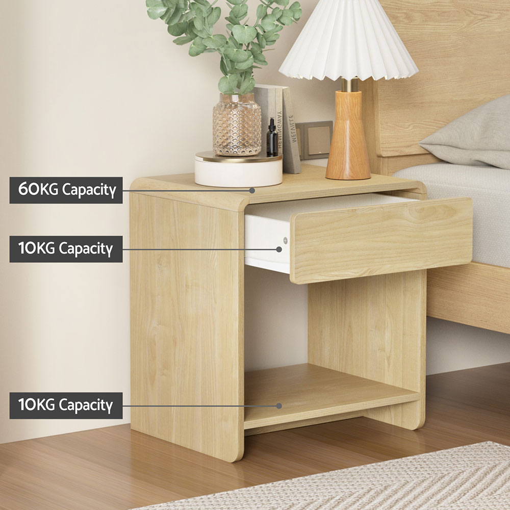 Artiss Bedside Table with Drawer and Open Shelf, Pine view 5