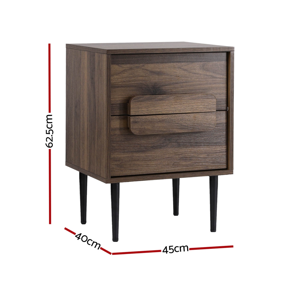 Artiss Walnut Bedside Table Nightstand, 2 Drawers view 2