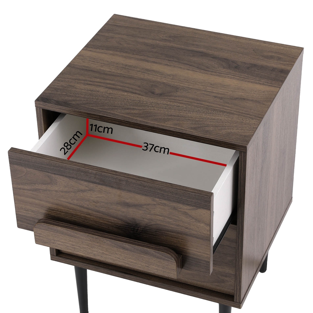 Artiss Walnut Bedside Table Nightstand, 2 Drawers view 3