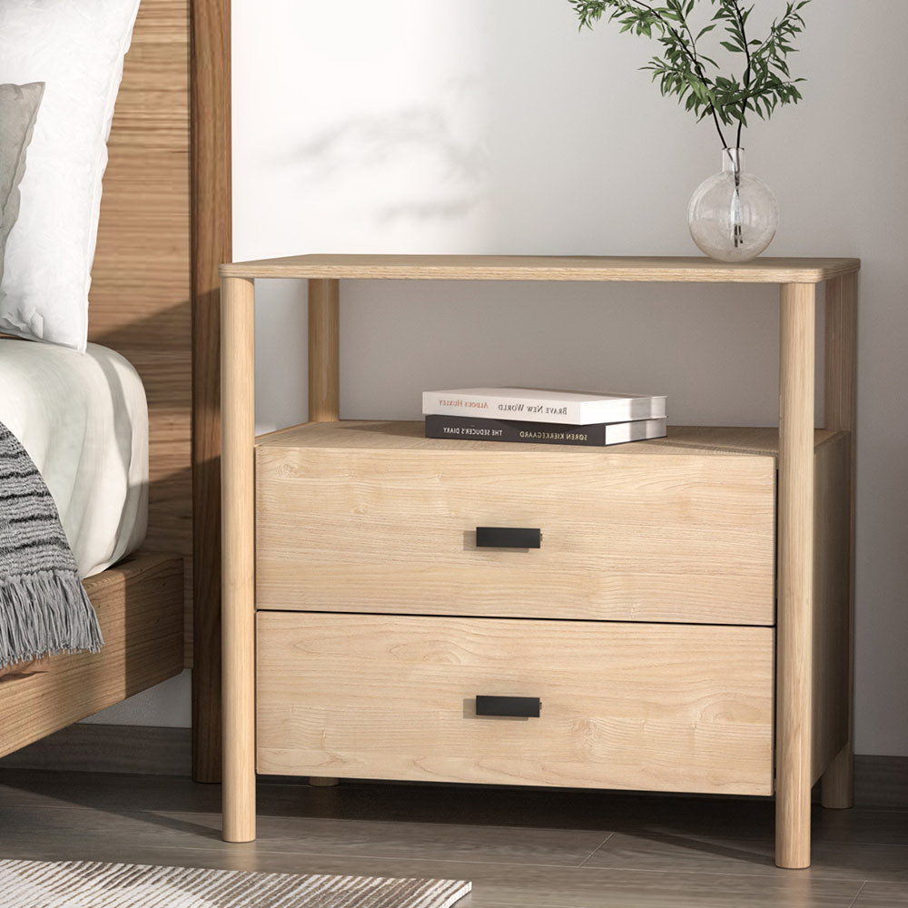 Artiss Pine Bedside Table Nightstand, 2 Drawers