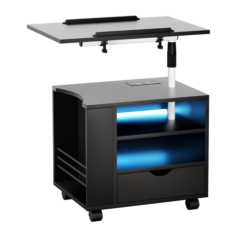 Artiss Tala Bedside Table LED Laptop Tray USB Charging view 3