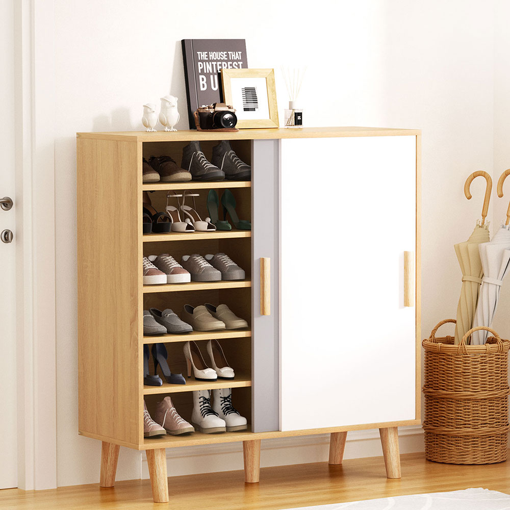 Artiss Lucas Shoe Cabinet with Sliding Doors, 30 Pairs