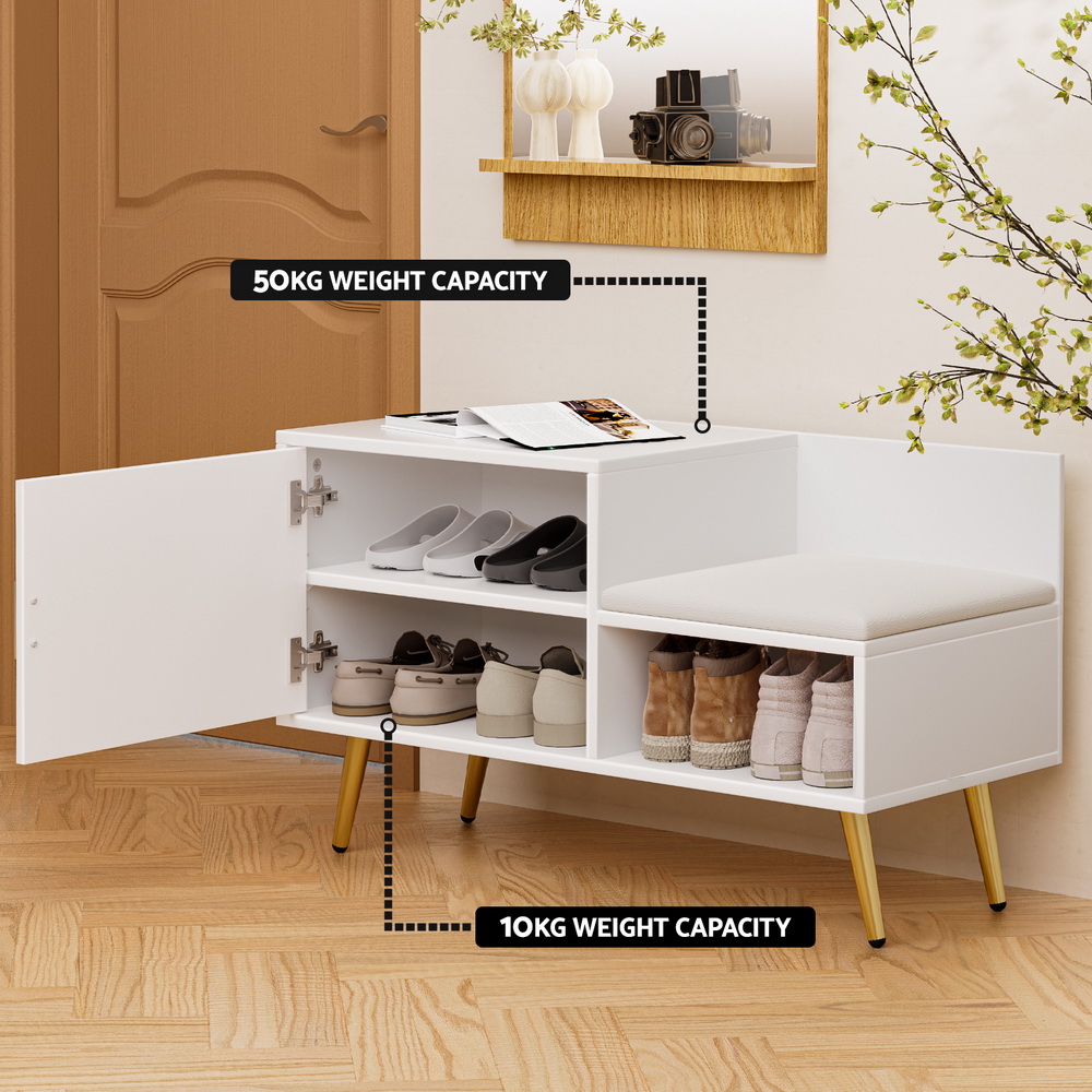 Artiss Shoe Rack Cabinet Bench 6 Pairs White view 5