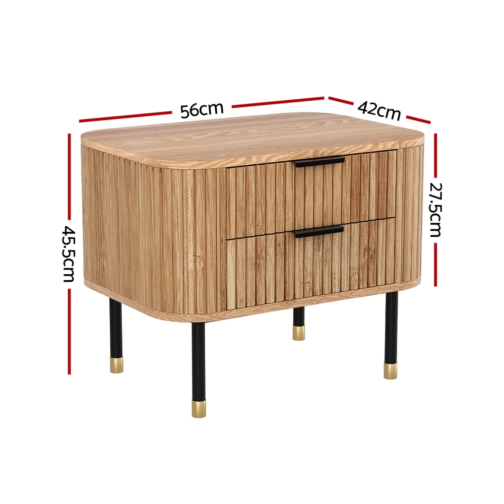 Artiss Paulownia Wood Bedside Table, 2 Drawers, Pine view 2