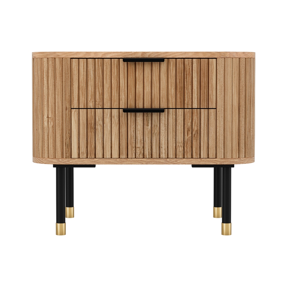 Artiss Paulownia Wood Bedside Table, 2 Drawers, Pine view 3