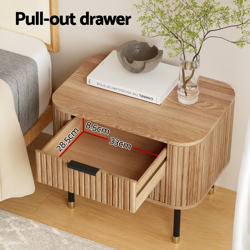 Artiss Paulownia Wood Bedside Table, 2 Drawers, Pine view 4