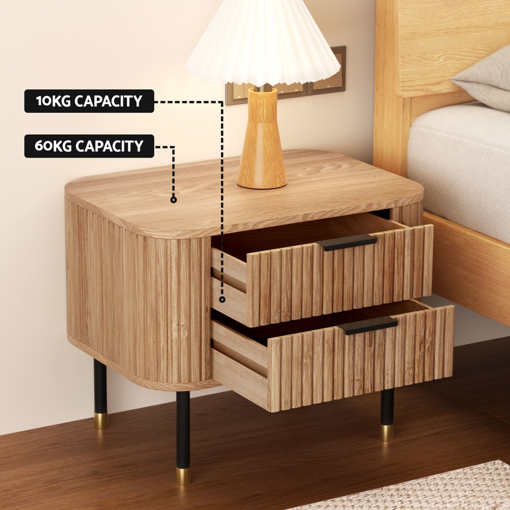 Artiss Paulownia Wood Bedside Table, 2 Drawers, Pine view 5