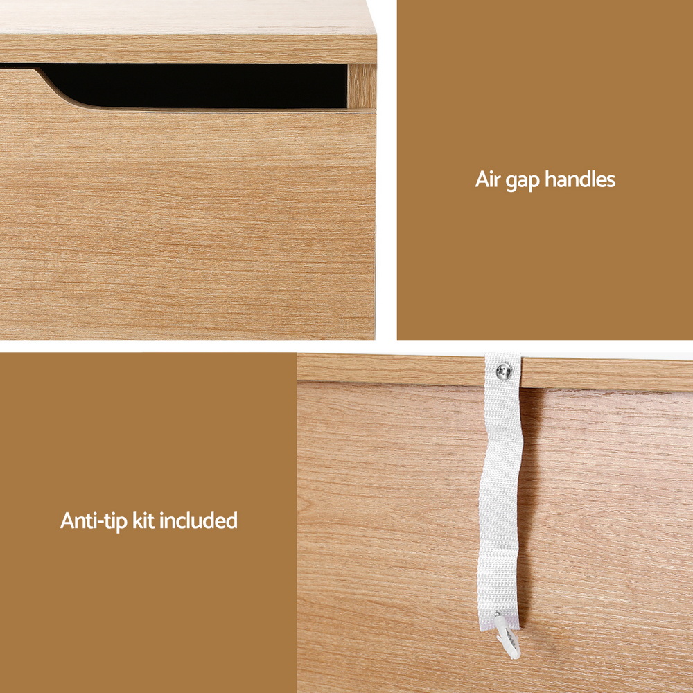 Artiss Pine Bedside Table Nightstand with Air Gap Handles view 5