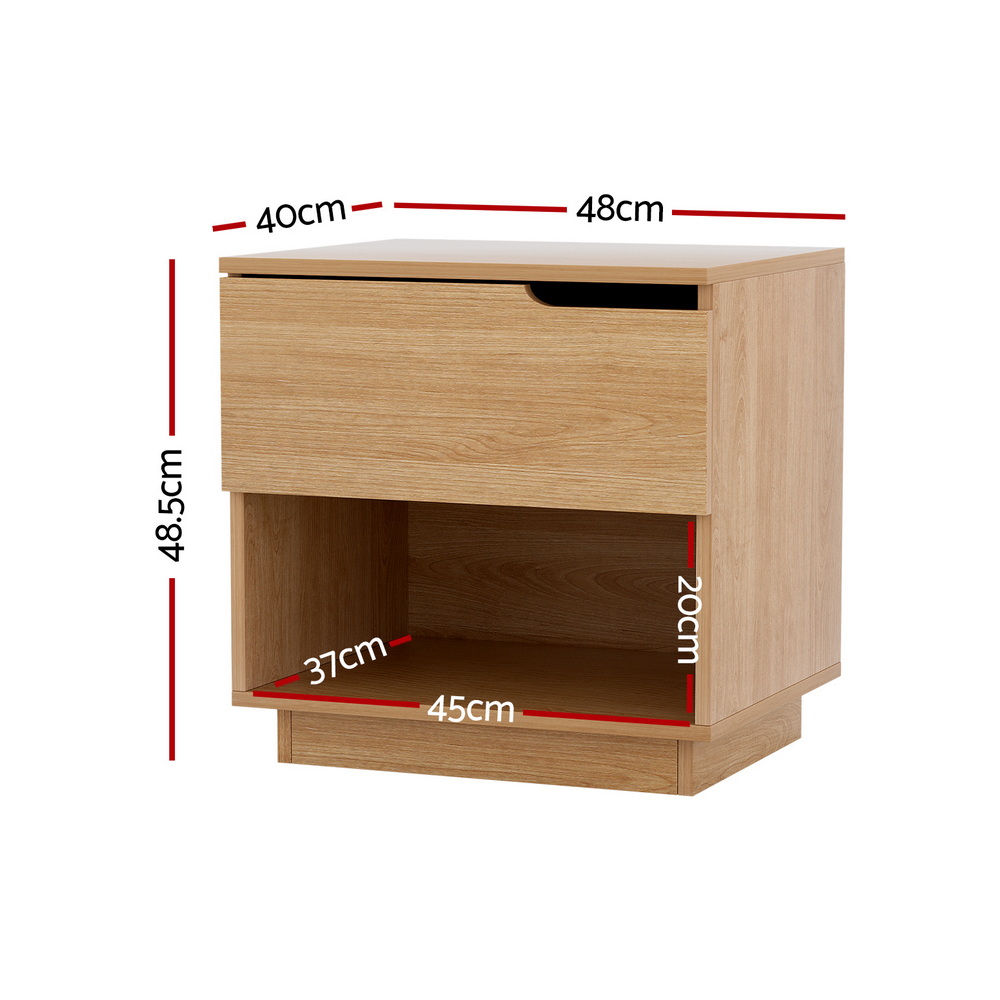 Artiss Pine Bedside Table with Drawer and Shelf view 2